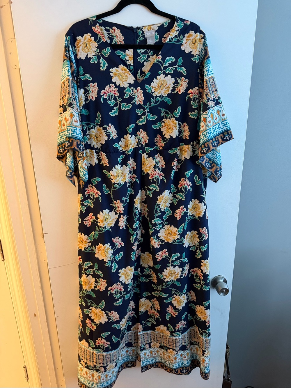Chico's Navy Maxi Dress with Yellow Floral Print